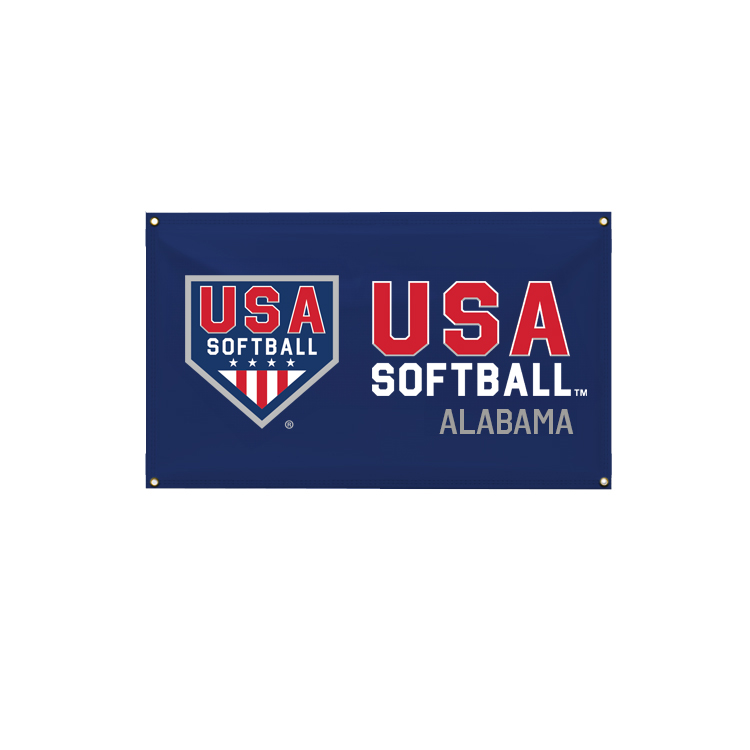 6'x3' Blue Vinyl Banner, USA Softball Primary and Secondary Stacked by Location