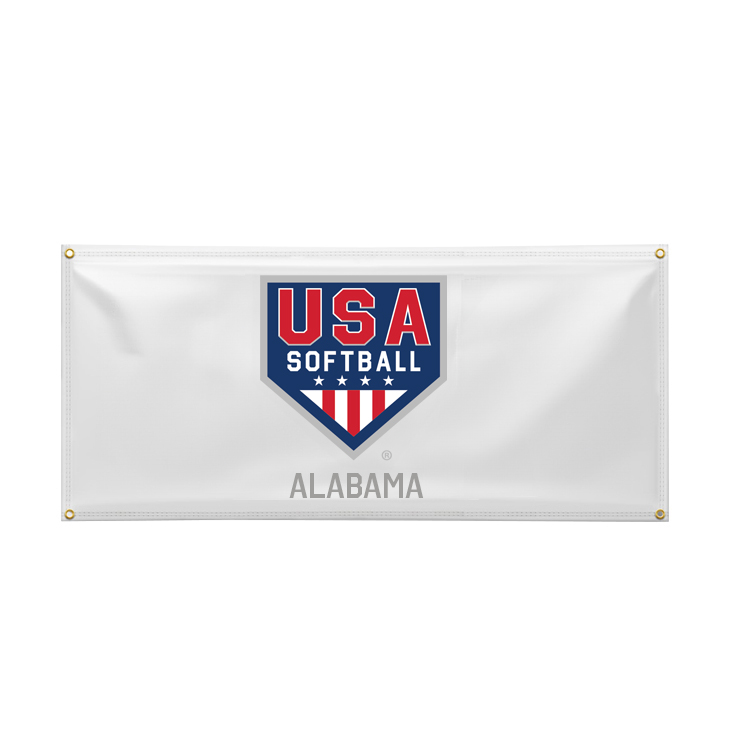 8'x3' White Vinyl Banner, USA Softball Primary & Local Association Specific by Location